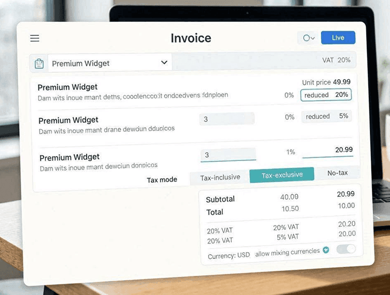 The invoice item editor.