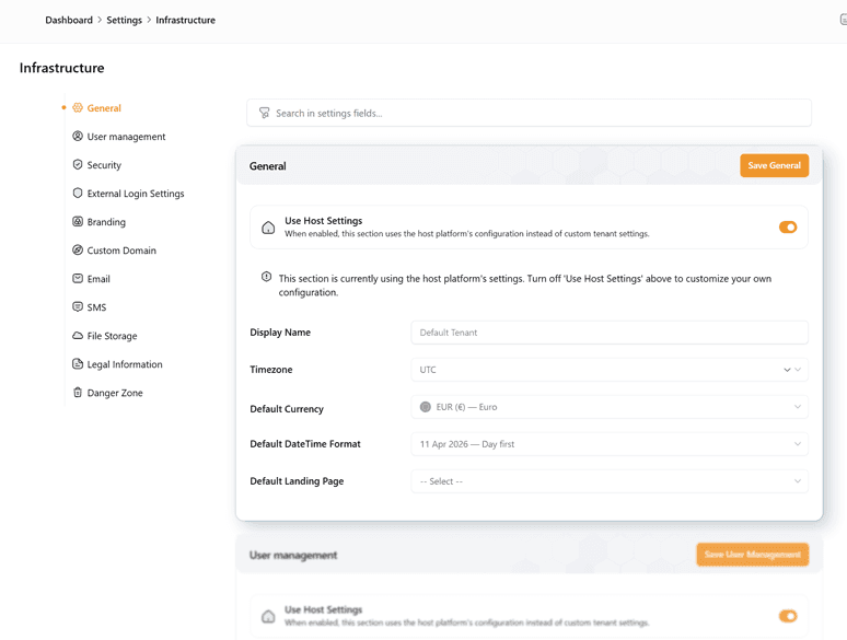 The invoicing settings.