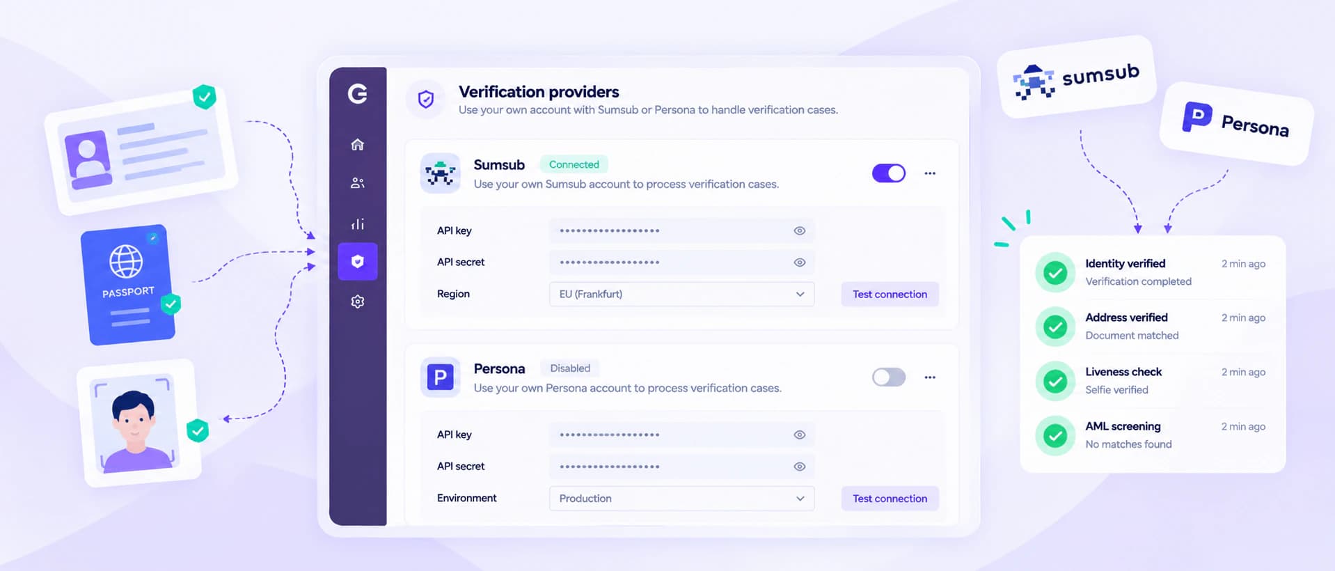 Concepto de conexión entre Verificación y la cuenta del proveedor propia del cliente.